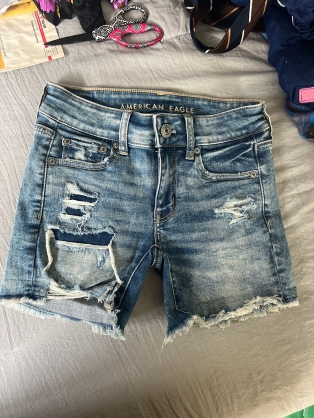 American Eagle Outfitters Distressed Light Blue Denim Shorts